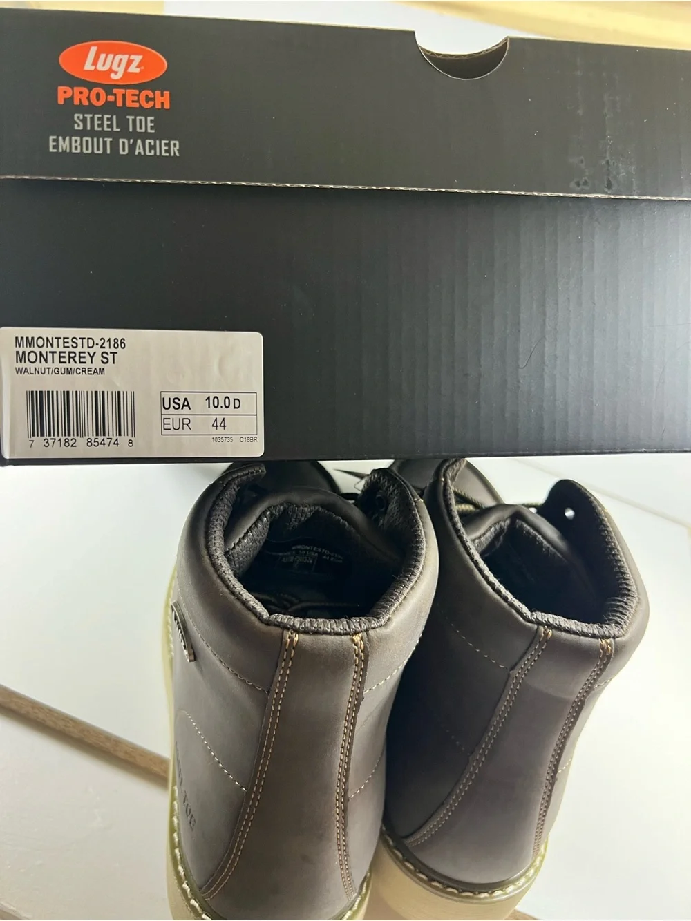 NWT Lugz Monterey ST Steel Toe Work Boots Walnut/Gum/Cream Men’s Size 10